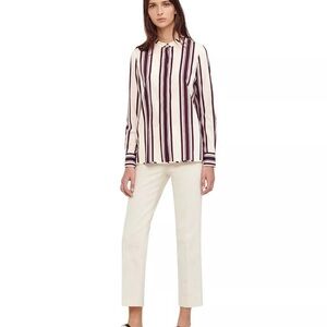 $295 Tory Burch Stretch Silk‎ Striped Shirt Size 8